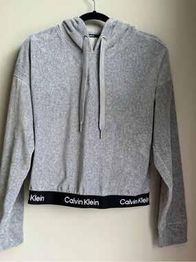 Calvin Klein Performance Cropped Hoodie Gray Logo Band Athletic Pullover Women’s